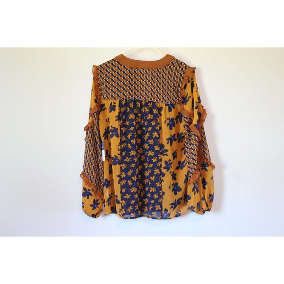 NWT Cabi Floral Harmony Ruffle Boho Blouse 3953 Brown Blue Size Small H14864 - Picture 8 of 12